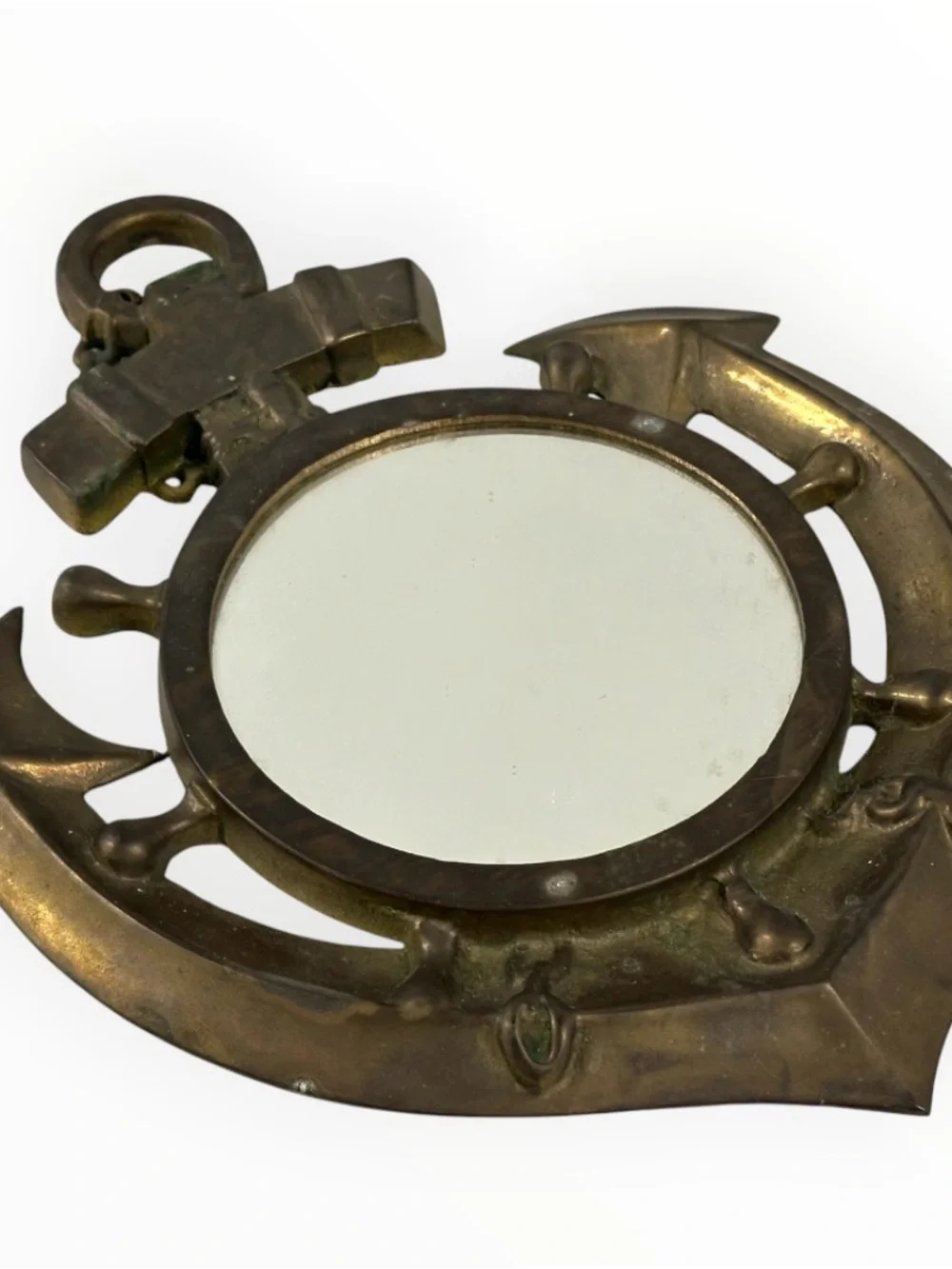 Vintage 1970s PWF Brass Anchor Wall Mirror 12.75” Nautical